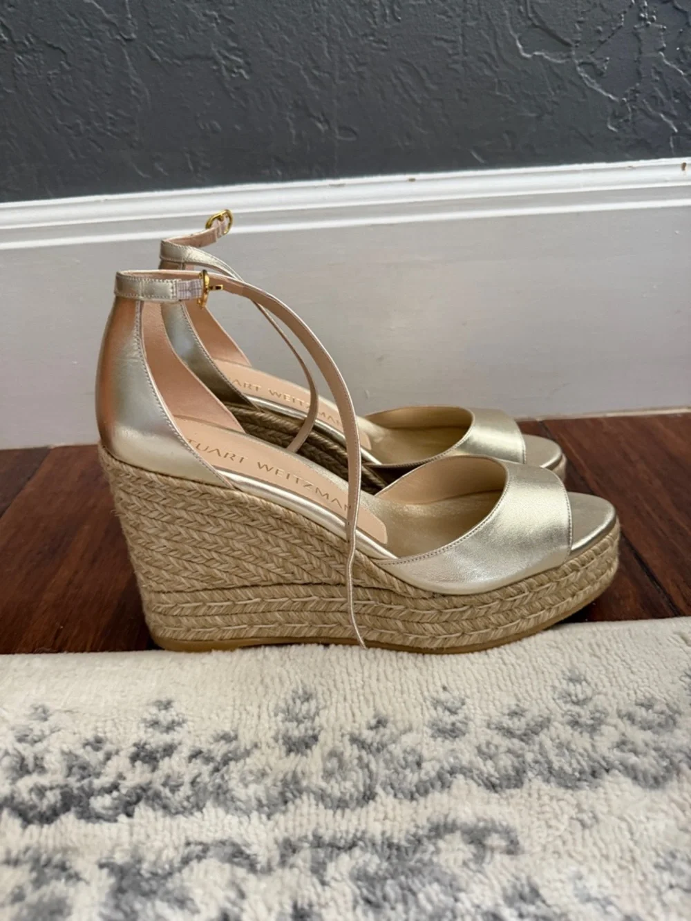 Stuart Weitzman Gold Espadrille Wedge Sandals - Picture 3 of 5
